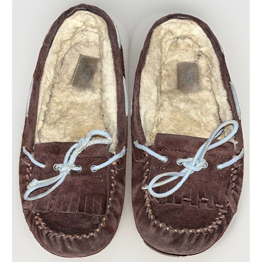 UGG Australia Dakota 5612 Moccasin Slippers Brown Suede Blue Lace Womens 8